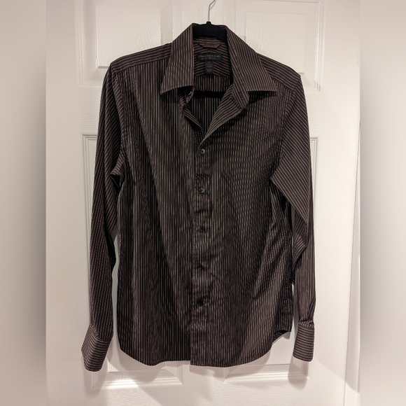 Express Design Studio Mens button down brown striped long sleeve shirt Sz S - Picture 1 of 10